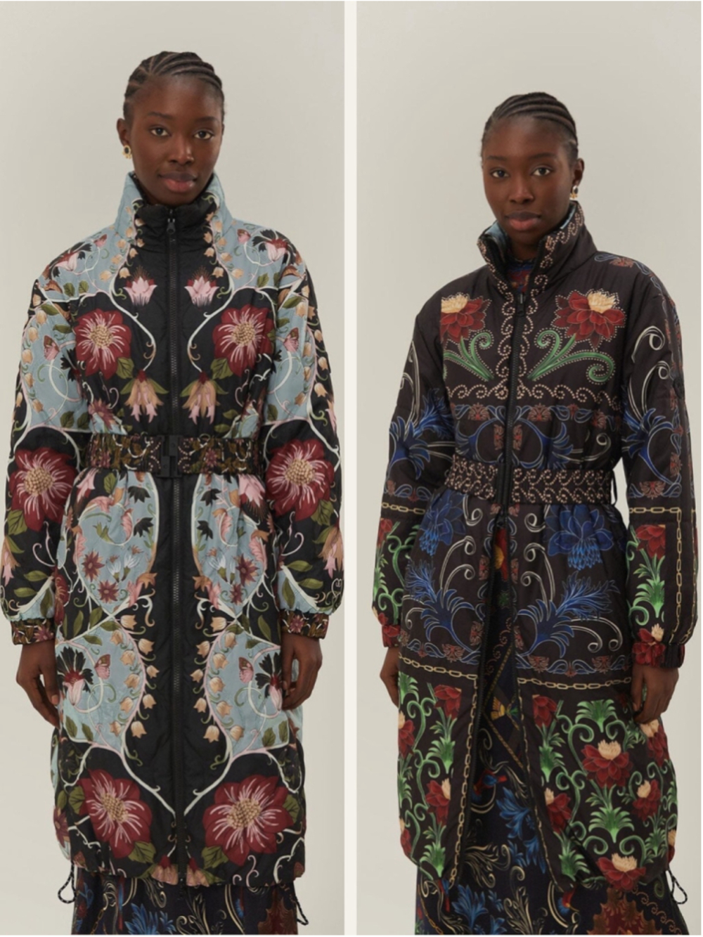 NWT Farm Rio Reversible Flowing Beauty Puffer Jacket Floral Swan Black Blue XL